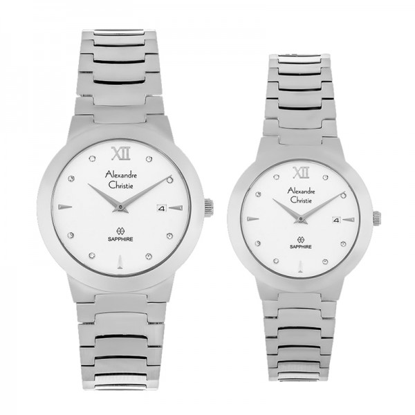 Alexandre Christie AC 8569 Silver White Couple Sapphire